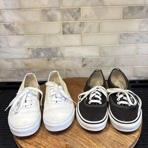 Vans Authentic (2 Pairs) White and Black Canvas Sneakers